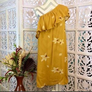 Mossimo Yellow Ruffled One Shoulder Dress Medium